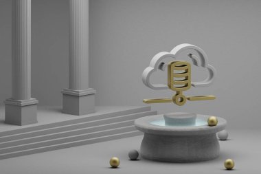 Fıskiye ve sütun zemininde güzel soyut illüstrasyonlar veritabanı sunucusu simgesi simgesi. 3D tasvir. Web Sunucusu. 