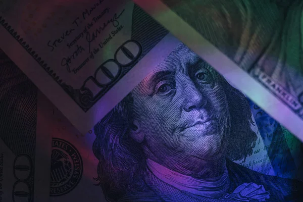 Fecha Cara Franklin Com Cem Dólares Americano Dólares Americanos Dinheiro — Fotografia de Stock