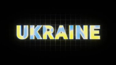 Beautiful Abstract background words UKRAINE with blue and yellow light on a black.  3d rendering illustration Background pattern for design. Loops video.