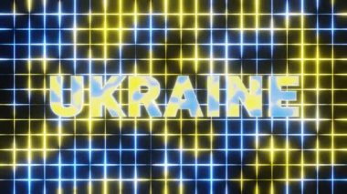 Beautiful Abstract background words UKRAINE with blue and yellow light.  3d rendering illustration Background pattern for design. Loops video.