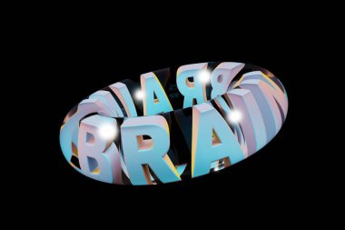 Güzel soyut renkli arka plan kelimeleri. Siyah arka planda bir bardaktaki beyin. Tasarım için 3d resimleme arkaplan şablonu.