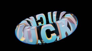 Güzel soyut renkli arka plan kelimeleri. Siyah arka planda bir bardakta şans. Tasarım için 3d resimleme arkaplan şablonu.