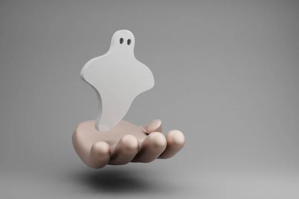 Beautiful Abstract Illustrations Golden Hand Holding Halloween Ghost Symbol Icon — Stockfoto