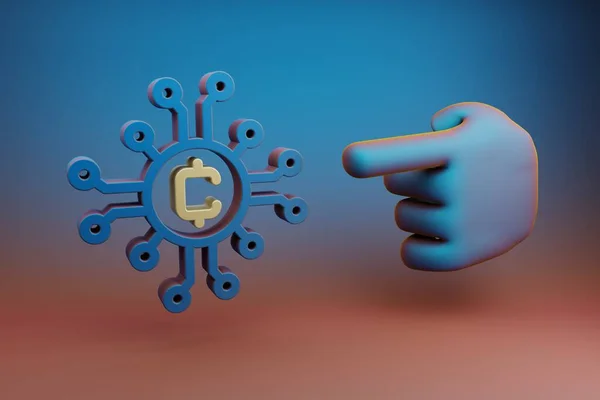 Beautiful Illustrations Abstract Hand Index Finger Points Blockchain Token Symbol — Fotografia de Stock