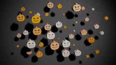Wonderful Halloween pumpkin  symbol  on a black background. 3d rendering illustration. Background pattern for design. Halloween day. Loops video.