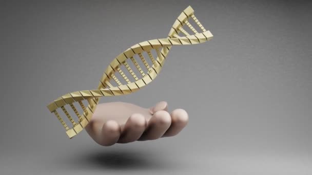 Beautiful Abstract Illustrations Golden Hand Rotation Dna Molecule Grey Background — Stockvideo