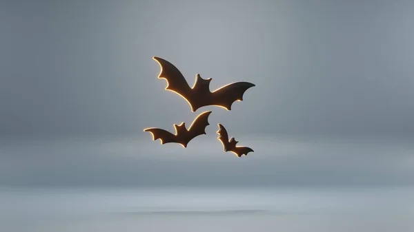 Beautiful Abstract Halloween Black Bats Orange Light Symbol Blue Background — Zdjęcie stockowe