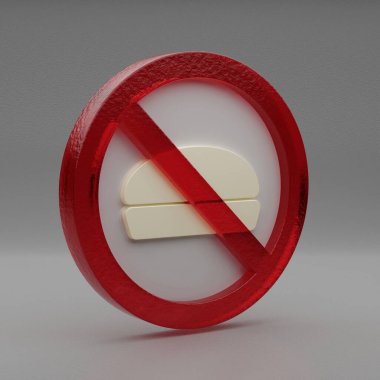 Beautiful abstract illustration Cake, forbidden, hamburger, prohibition symbol icon on a grey background. 3d rendering illustration. Background pattern for design.	