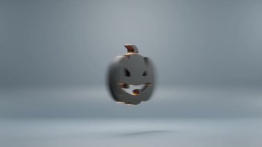 Beautiful abstract animation Halloween, black Pumpkin smile with orange light symbol on a blue background . 3d rendering illustration. Background pattern for design. Halloween day. Loops video.