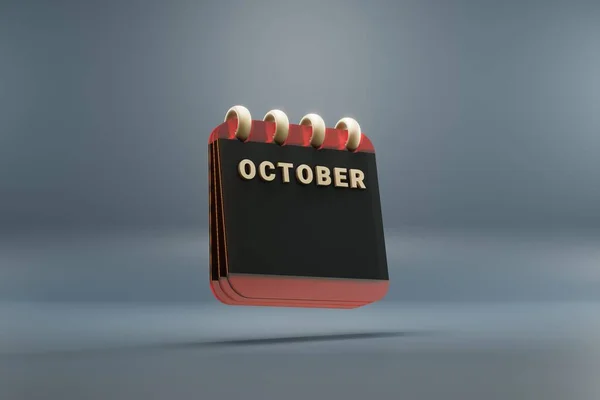 Μόνιμη Μαύρο Και Κόκκινο Μήνα Επενδεδυμένα Ημερολόγιο Γραφείο Ημερομηνία Οκτώβριος — Φωτογραφία Αρχείου