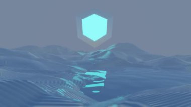 Beautiful Abstract colourful strange cube light desert dunes water reflections night scene. 3d rendering illustration Background pattern for design video.