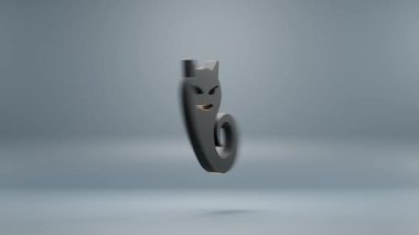 Beautiful abstract animation Halloween, black Ghost Devil with orange light symbol on a blue background . 3d rendering illustration. Background pattern for design. Halloween day. Loops video.