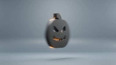 Beautiful abstract animation Halloween, black Pumpkin smile with orange light symbol on a blue background . 3d rendering illustration. Background pattern for design. Halloween day. Loops video.