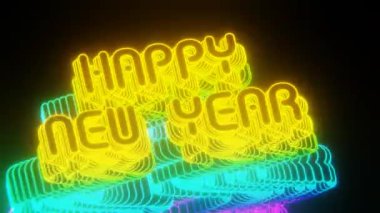 Beautiful Abstract neon background words Happy New Year on a black background. 3d rendering illustration Background pattern for design. Loops video.