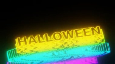 Beautiful Abstract neon background words Halloween on a black background. 3d rendering illustration Background pattern for design. Loops video.