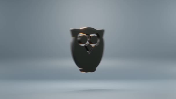 Анимационный Хэллоуин Черный Owl Оранжевым Световым Символом Синем Фоне Визуализация — стоковое видео