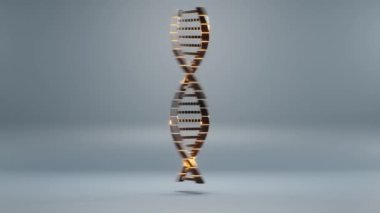 Beautiful black DNA molecule with yellow light symbol icons on a blue background. 3d rendering illustration. Background pattern for design. Loops video.