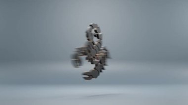 Mavi arka planda sarı ışık sembolleri olan güzel siyah burç burcu Scorpio. 3D tasvir. Tasarım için arkaplan modeli. Döngü videosu.