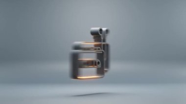 Beautiful black Walkman and Earphones with yellow light symbol icons on a blue background. 3d rendering illustration. Background pattern for design. Loops video.