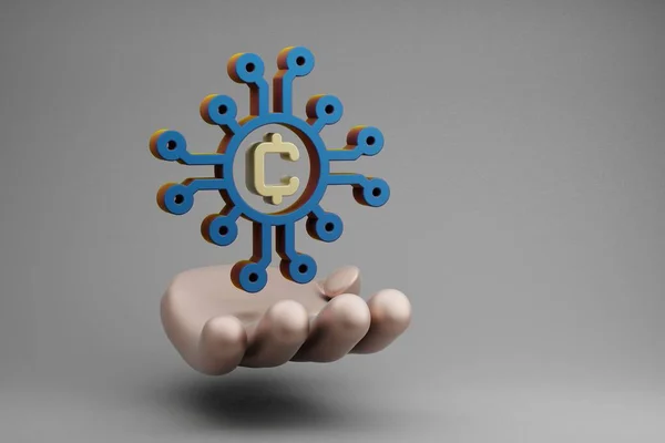 Чудові Абстрактні Ілюстрації Golden Hand Holding Blockchain Token Символ Сірому — стокове фото