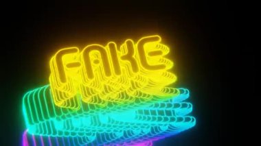 Güzel soyut neon arka plan sözcükleri siyah arkaplanda sahte. Tasarım için 3d resimleme arkaplan deseni oluşturuluyor. Döngü videosu.