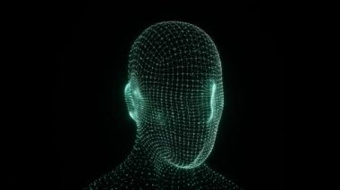 Güzel soyut renkli zeka yüz tarayıcısı. Tasarım için yüz tanıma sistemi. Tasarım için 3d resimleme arkaplan deseni oluşturuluyor. Döngü videosu.