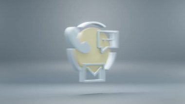Güzel soyut müşteri desteği sohbeti, e-posta, mavi arkaplanda sarı ışık sembolü simgeleri. 3D tasvir. Tasarım için arkaplan modeli. İnternetten alışveriş. Döngü videosu.