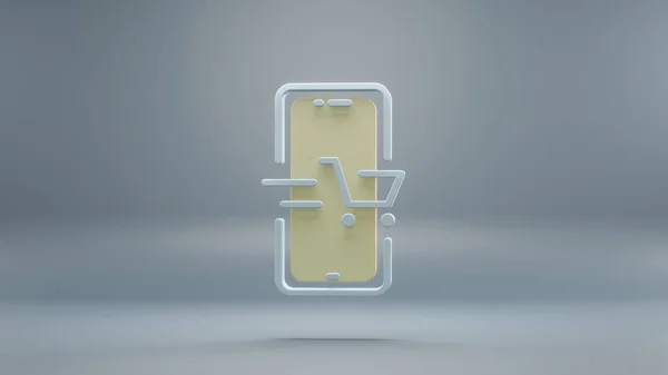 美しい抽象的なスマートフォンオンラインショッピング青の背景に黄色のライトシンボルアイコン 3Dレンダリングイラスト デザインの背景パターン オンラインショッピング — ストック写真