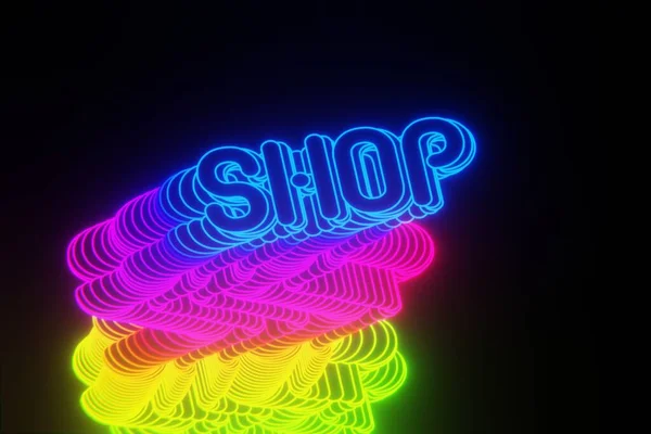 Beautiful Abstract Neon Background Words Shop Black Background Rendering Illustration — Stock Photo, Image