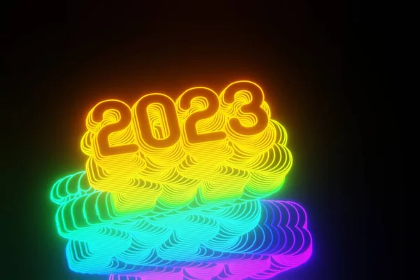 Mooie Abstracte Neon Achtergrond Woorden 2023 Een Zwarte Achtergrond Weergave — Stockfoto