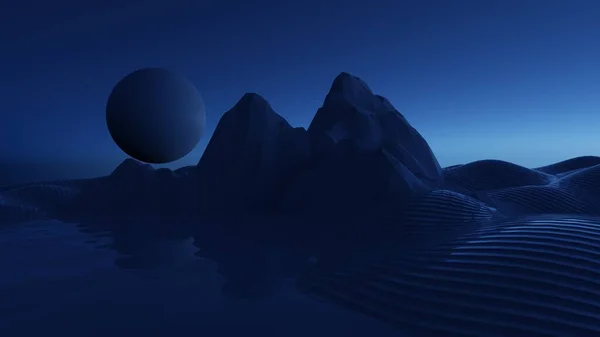 Krásné Abstraktní Krajiny Podivné Měsíční Světlo Pouštní Duny Vodní Odrazy — Stock fotografie