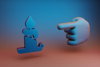 Güzel çizimler soyut El işaret parmağı çok renkli parlak bir arkaplanda Candel sembolü simgesini gösteriyor. 3D tasvir. Tasarım için arkaplan deseni.