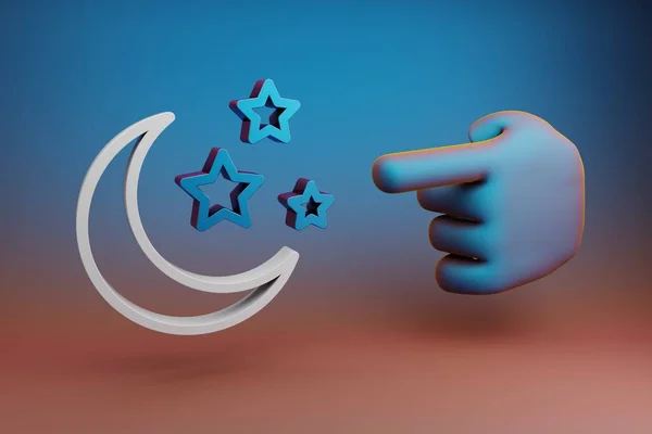 Beautiful Illustrations Abstract Hand Index Finger Points Moon Star Symbol — Stock Photo, Image