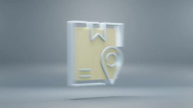 Mavi arka planda güzel soyut teslimat kutusu izleme konumu sarı ışık simgesi simgeleri. 3D tasvir. Tasarım için arkaplan modeli. Çevrimiçi Alışveriş.