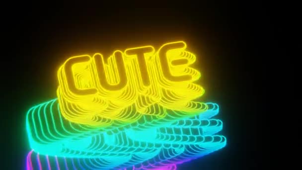 Gyönyörű Absztrakt Neon Háttér Szavak Cute Egy Fekete Háttér Renderelés — Stock videók