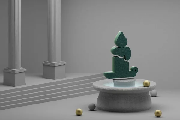 美丽的抽象画绿色万圣节烛台符号图标上的喷泉和柱状背景 3D渲染插图 万圣节 — 图库照片