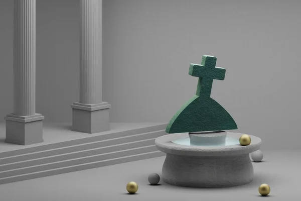美丽的抽象插图绿色万圣节标志图标上的喷泉和柱状背景 3D渲染插图 万圣节 — 图库照片