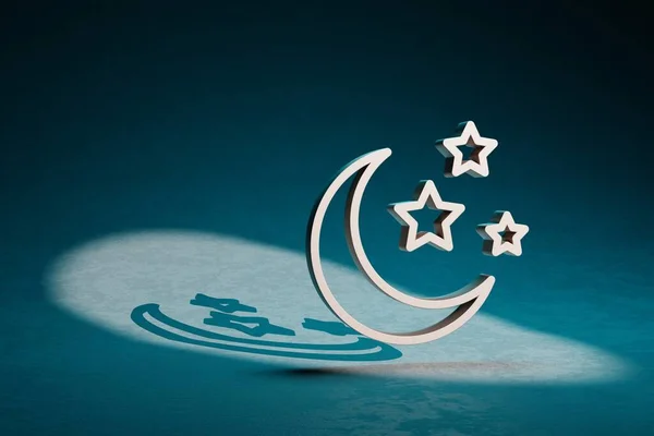 Beautiful abstract illustrations Moon and star symbol icon on a dark blue background. 3d rendering illustration. Background pattern for design.