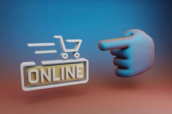 Vackra Illustrationer Abstrakt Hand Pekfinger Pekar Online Shopping Vagn Symbol — Stockfoto