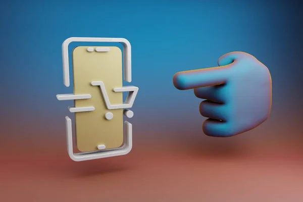 Piękne Ilustracje Abstrakcyjne Ręczny Palec Wskazujący Wskazuje Smartfona Online Zakupy — Zdjęcie stockowe
