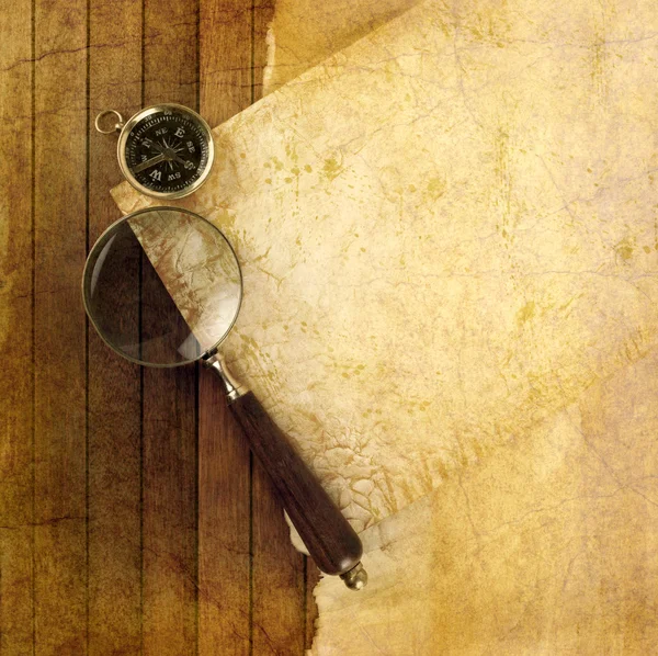 Compass and magnifier — Stock Photo, Image