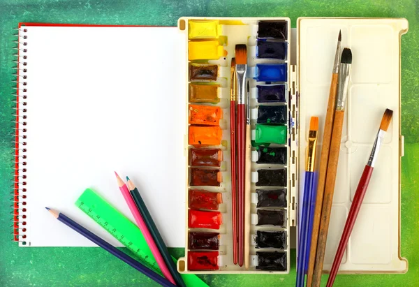 Watercolor paints with brushes — Stock Photo, Image