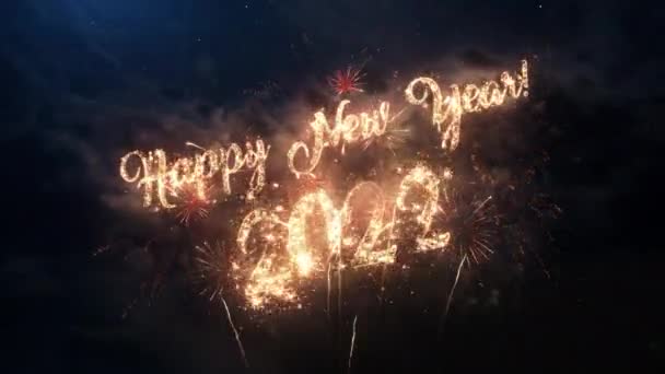 2022 Щасливий Новий Рік Вітальний Текст Частинками Іскрами Чорному Нічному — стокове відео