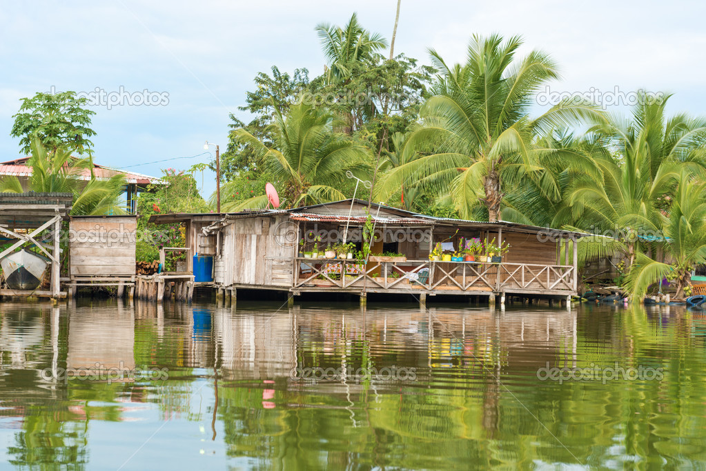 Houses on the water in Almirante, Panama