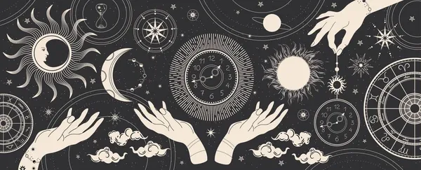 占星術のための黒い魔法のバナー,占い,占い.宇宙背景. — ストックベクタ