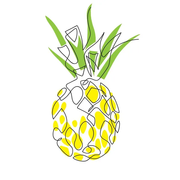 Imagem vetorial do abacaxi. Uma linha de desenho. Frutas tropicais. — Vetor de Stock