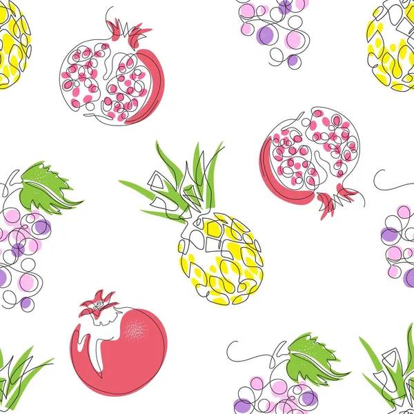 Безшовний візерунок із зображенням фруктів. Ананас, гранат, виноград . — стоковий вектор