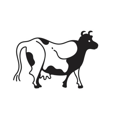 Black and white cow. Vector graphics. Farm animal.