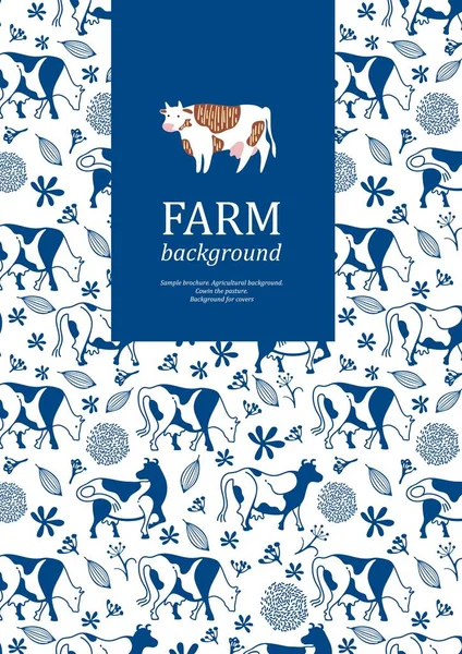 Voorbeeld brochure. Landbouwkundige achtergrond. Koeien en bloemenelementen. Stockillustratie