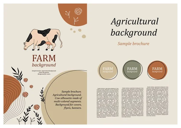 Beispielbroschüre. Landwirtschaftlicher Hintergrund. Kühe Silhouette aus bunten Segmenten. — Stockvektor